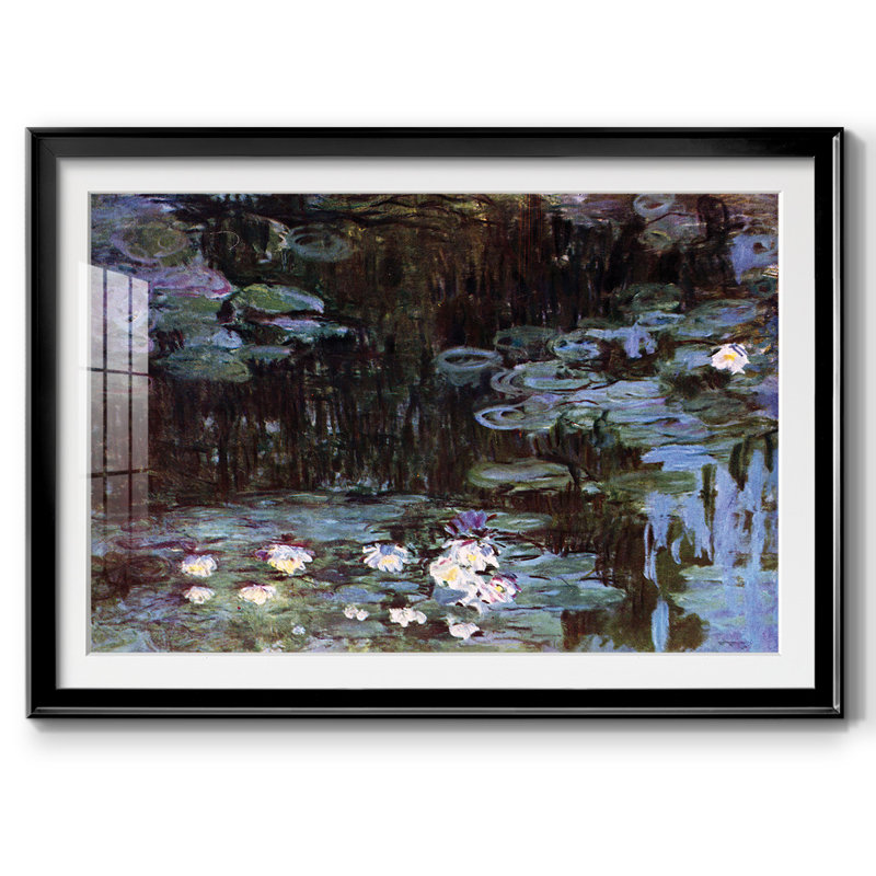 «Water Lillies # 1» par Claude Monet - Reproduction d'art, emmêlée et encadrée sous verre acrylique, grand art mural, Noir