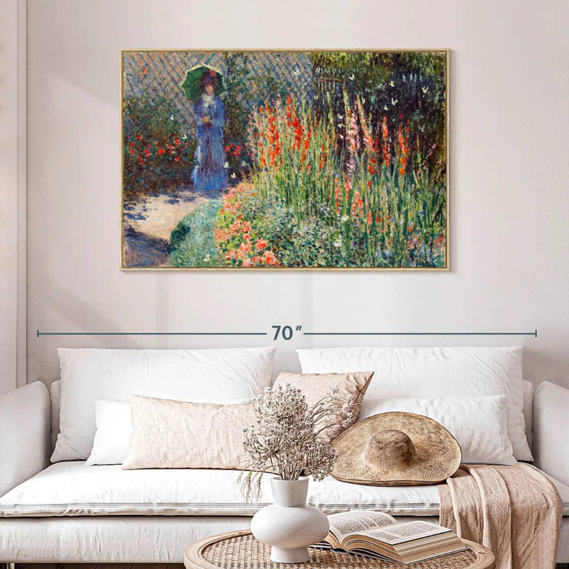 Lit à fleurs arrondi 1876, Cadre flottant en bois naturel, 46 po x 31 po