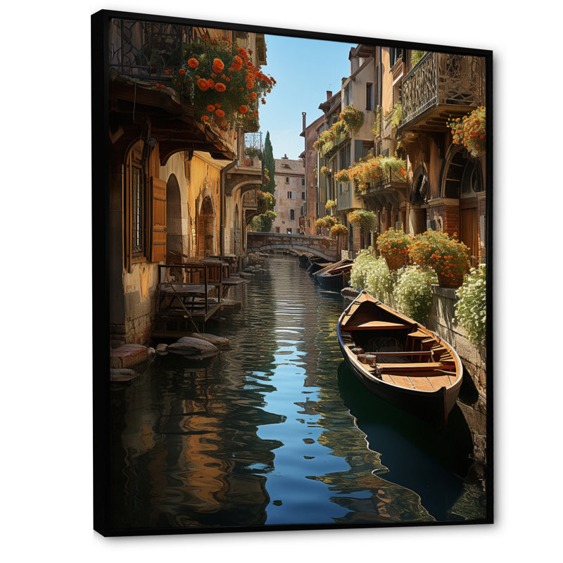 Art français sur toile, "French charme canal", H 32 po x l 24 po x P 1 po, Cadre flottant noir
