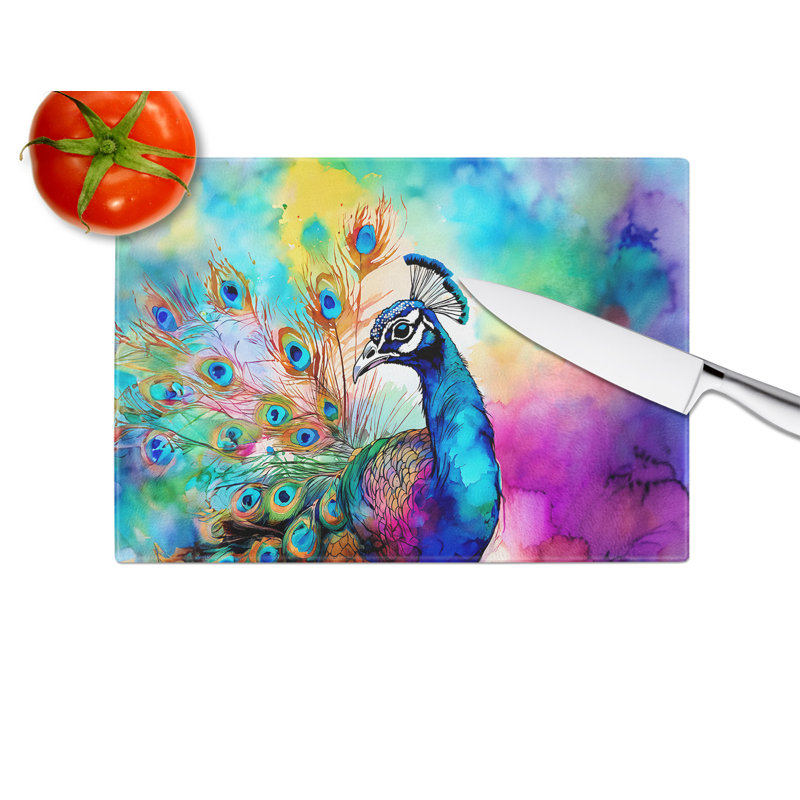 Hippie Animal Peacock Glass Cutting Board