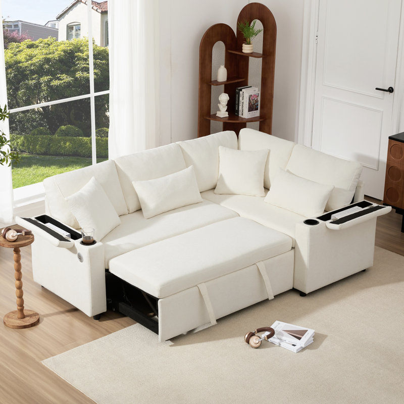 3 Seater Chenille Sofa Bed, Beige