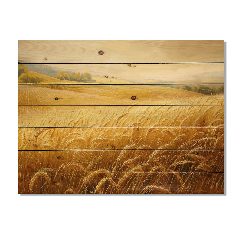 Campagne, champs dorés à la lumière de l'été II - Art mural en bois campagne - sur bois de pin naturel