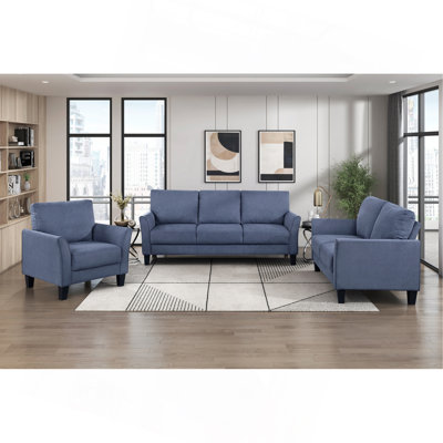 Modern Contemporary Sofa Set 3Pc Upholstered Sofa Loveseat Chair Plush Seat Comfort Durable Solid Wood Living Room Furniture