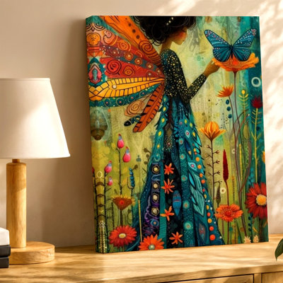 Reproduction d'art sur toile, "Fairy Girl Butterfly Flowers", impression de fantaisie colorée moderne pour le salon, la chambre à coucher, le couloir, l'entrée et la galerie, décoration murale moderne