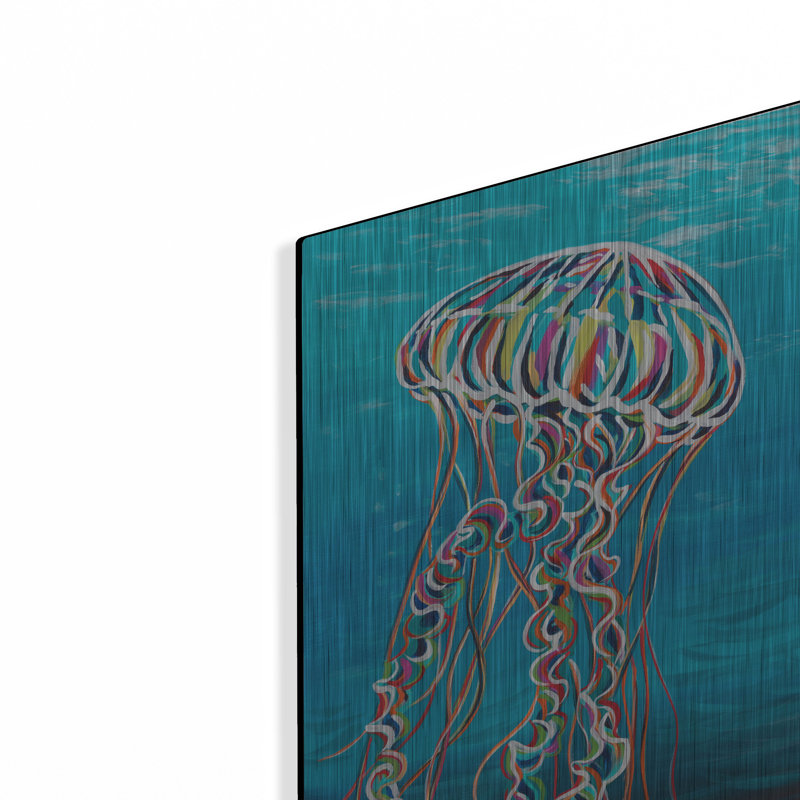Art mural en métal Rosecliff Heights «Colorful Jellyfish» par Carolee Vitaletti, H 16 po x l 12 po