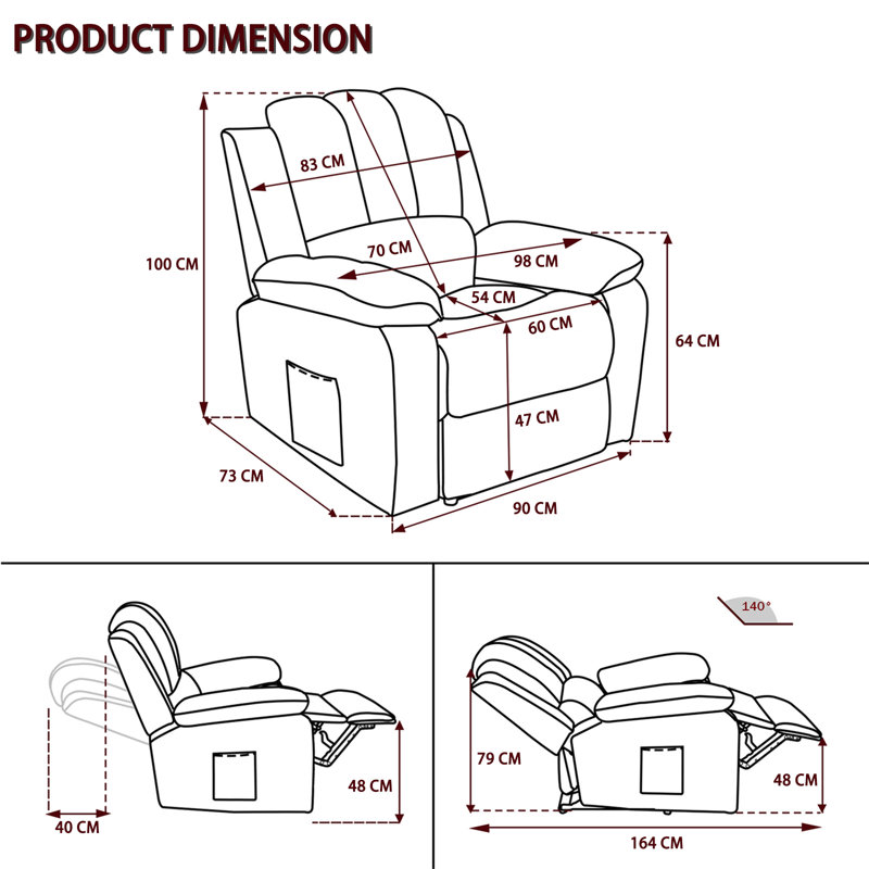 Gethsemane 90cm Wide Lift Assist Standard Recliner with Massager, Grey