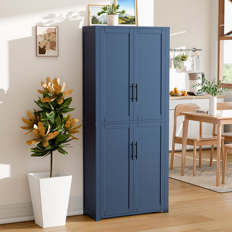 67″ H Freestanding Accent Storage Cabinet with Adjustable Shelves Tall Kitchen Pantry for Living Room Entryway, Blue, 1