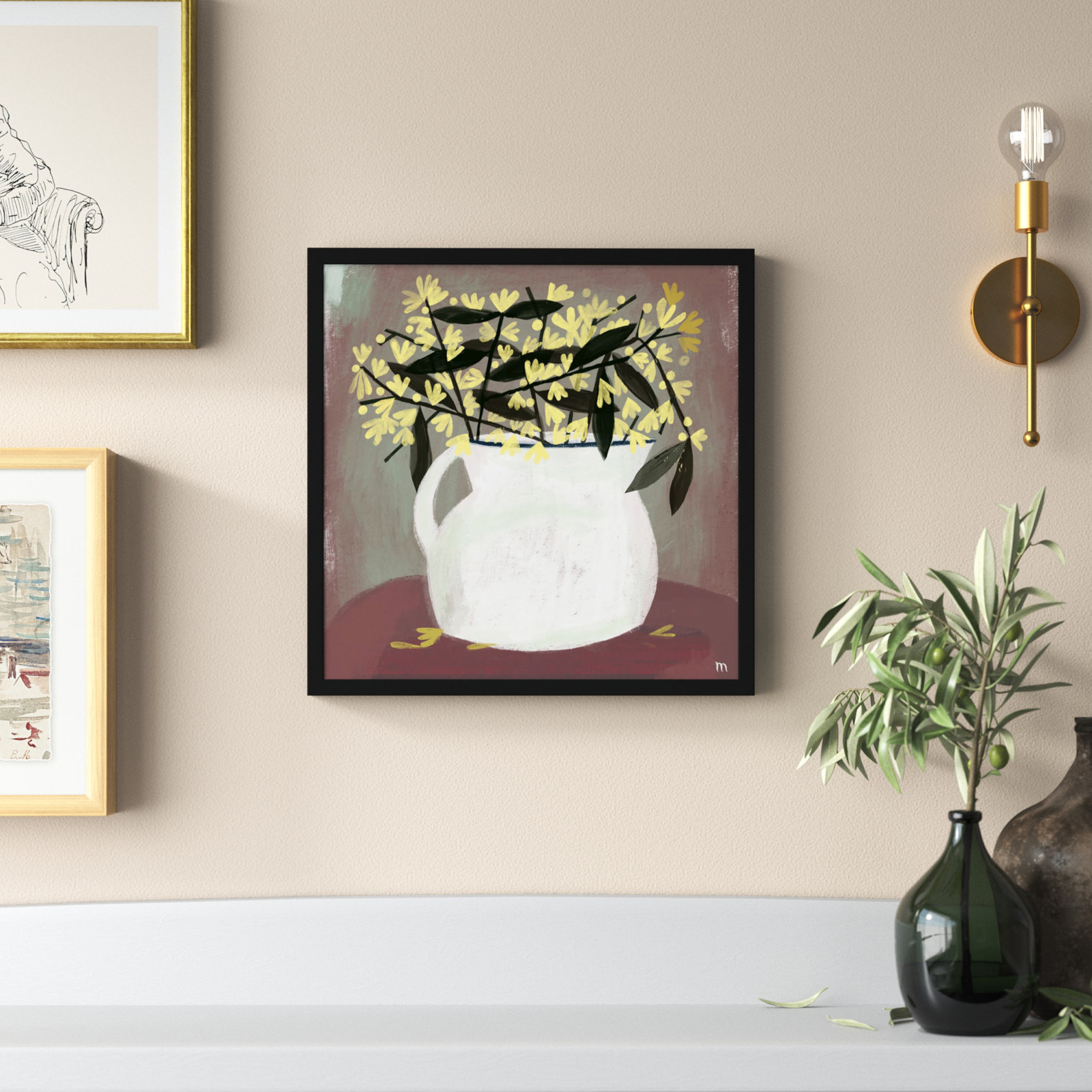 Juliane "Calycanthus" Painting, Black, 16" H x 16" W x 1.25" D