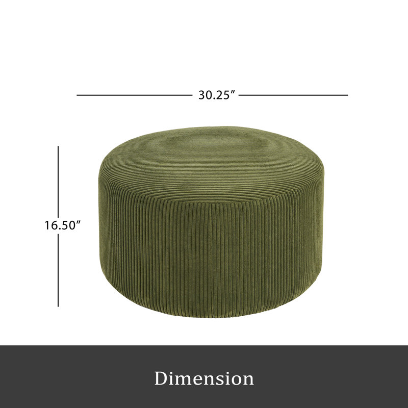 Upholstered Round Ottoman, Green Corduroy