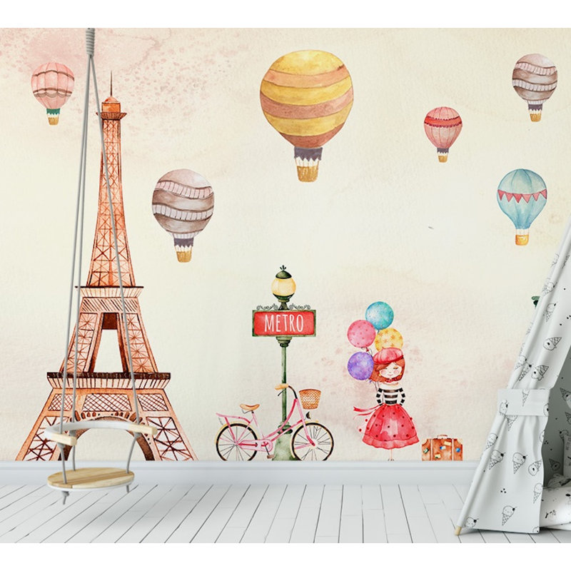 Murale petits ballons à air chaud Tour Eiffel, L 4,08 pi x l 6,25 pi