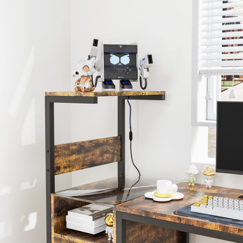 Computer Desk With Power Outlet & Storage Shelves, Study Writing Table With USB Ports Charging Station, PC Desk Workstation For Home Office