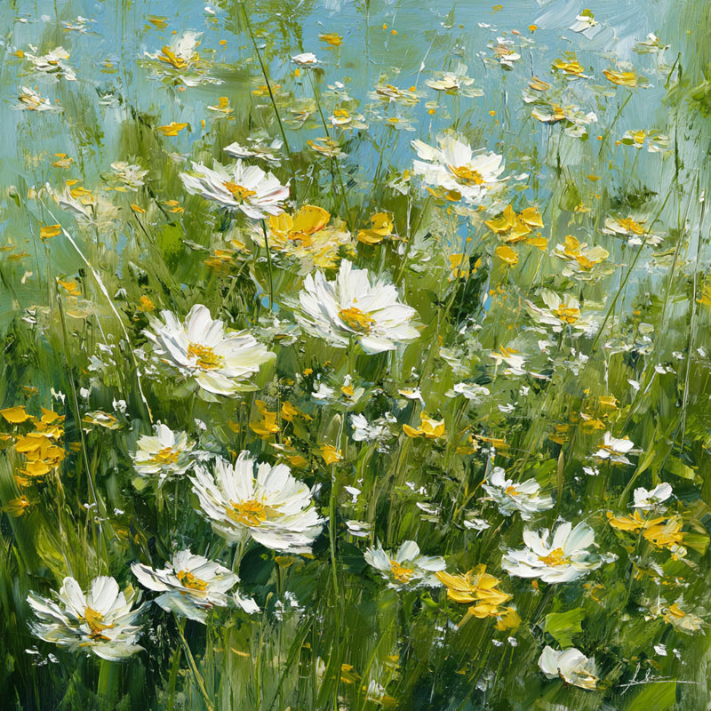 «Meadow Breeze Daisies», art mural sur toile tendue, H 20 po x l 20 po