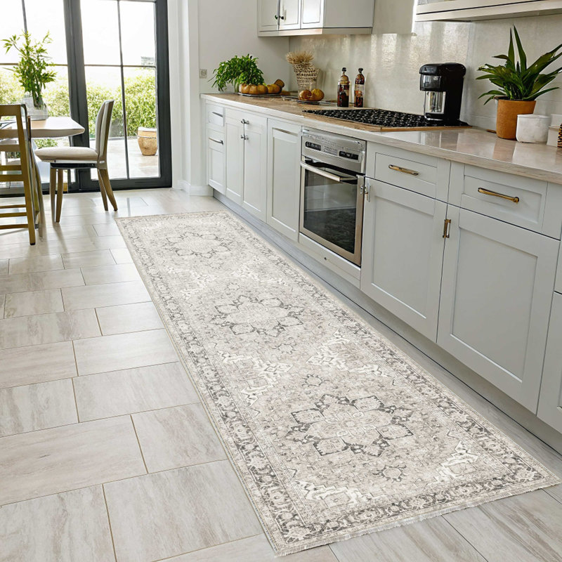 Chenille en coton crème antidérapante Kilim, Rectangle 2'8" x 11'6"