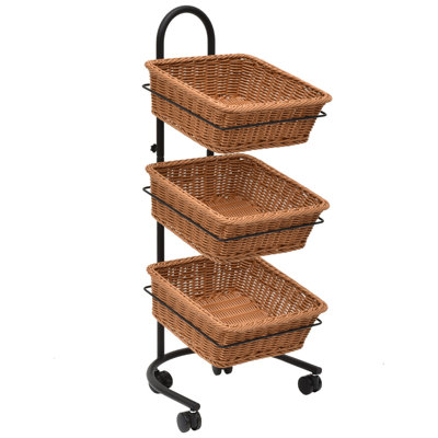 42" H X 17" W - 3-Tier Mobile Merchandiser Display With Plastic Wicker Baskets