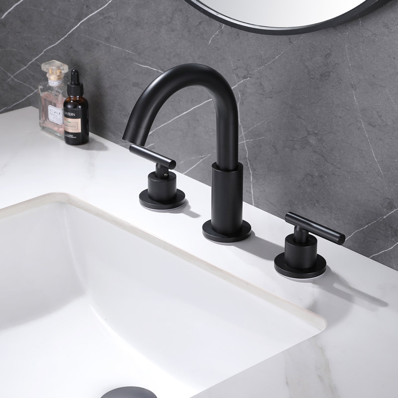 8 Inch 3-Hole Widespread Bathroom Faucet, 2-Handle Bathroom Sink Faucet With Drain Assembly, Matte Black, Lever Handle
