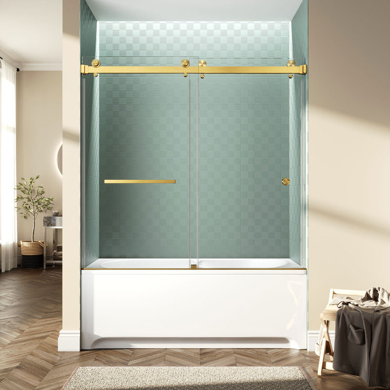 56" - 60" W x 66" H Sliding Frameless Tub Door, Gold