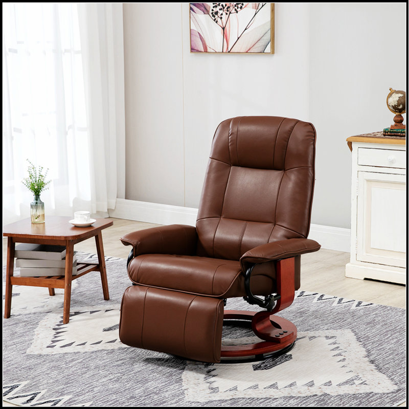 Fauteuil inclinable manuel en similicuir avec pivot réglable, repose-pieds et accoudoir enveloppé pour un confort ultime