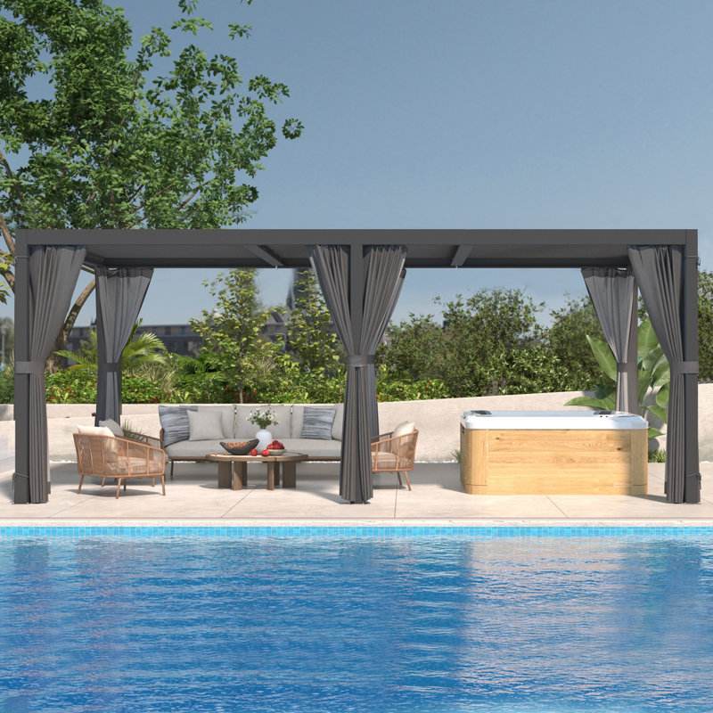 Outdoor Aluminum Louvered Pergola 10x20 Ft, Aluminum Pergola With Adjustable Louvered Roof, Outdoor Pergola With Waterproof Curtains And Nets For Deck Garden Yard