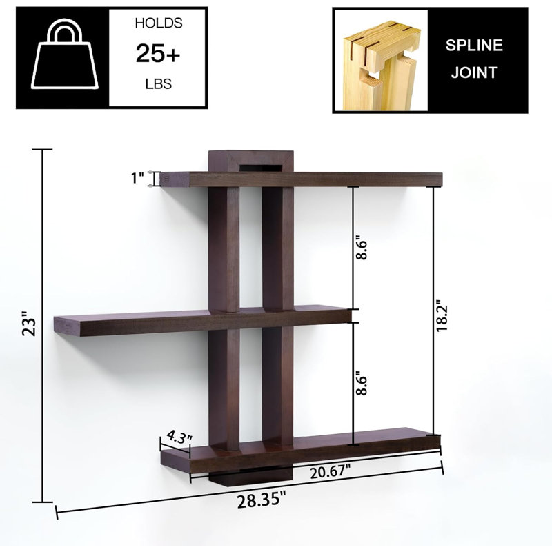 Adjustable Floating Shelves Set Of 3 - Rustic Wall Shelves For Living Room, Bathroom, Bedroom - Solid Wood With Customizable Shapes And Invisible Brackets