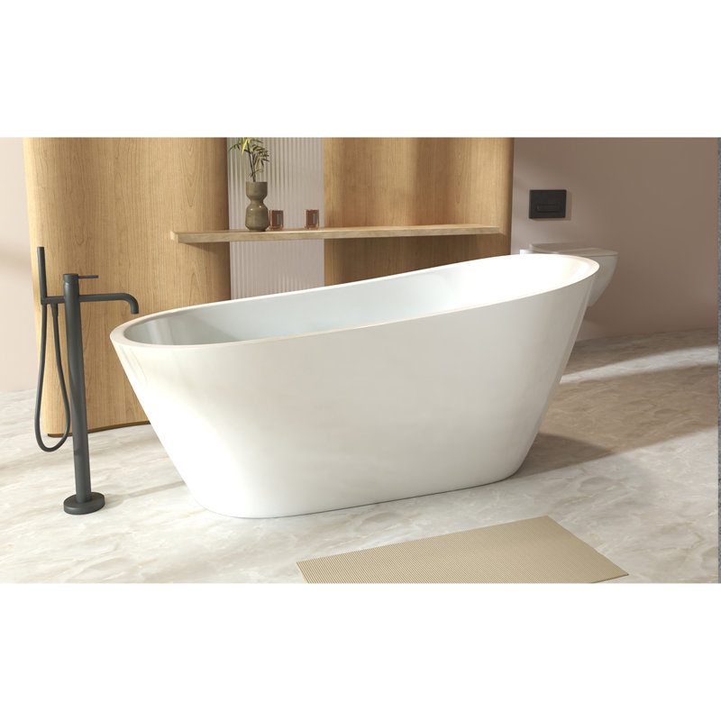 Baignoire autoportante de forme spéciale 67 po: finition blanc brillant, trop-plein chromé et bonde escamotable, certifiée Cupc