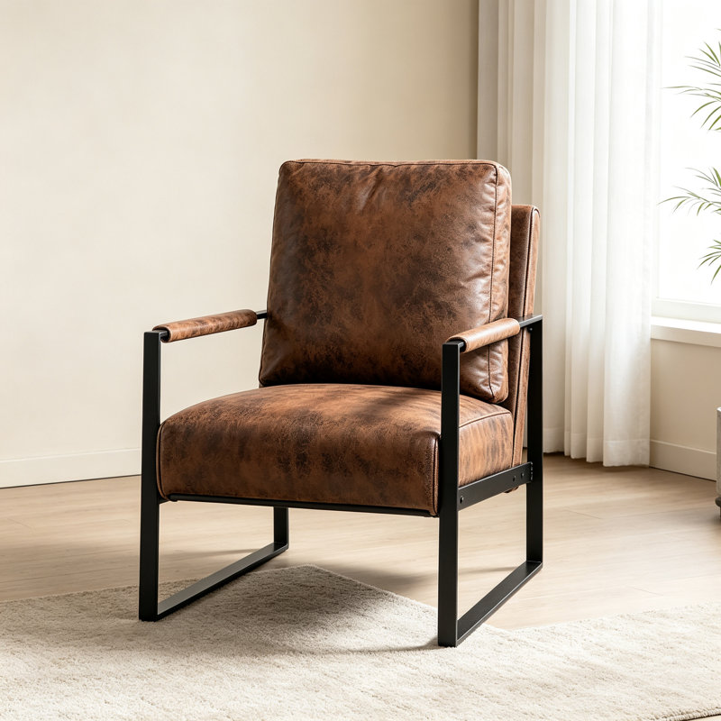 Fauteuil d'appoint moderne du milieu du siècle avec structure métallique carrée et revêtement en microfibre à pois, fauteuil durable pour salon ou bureau