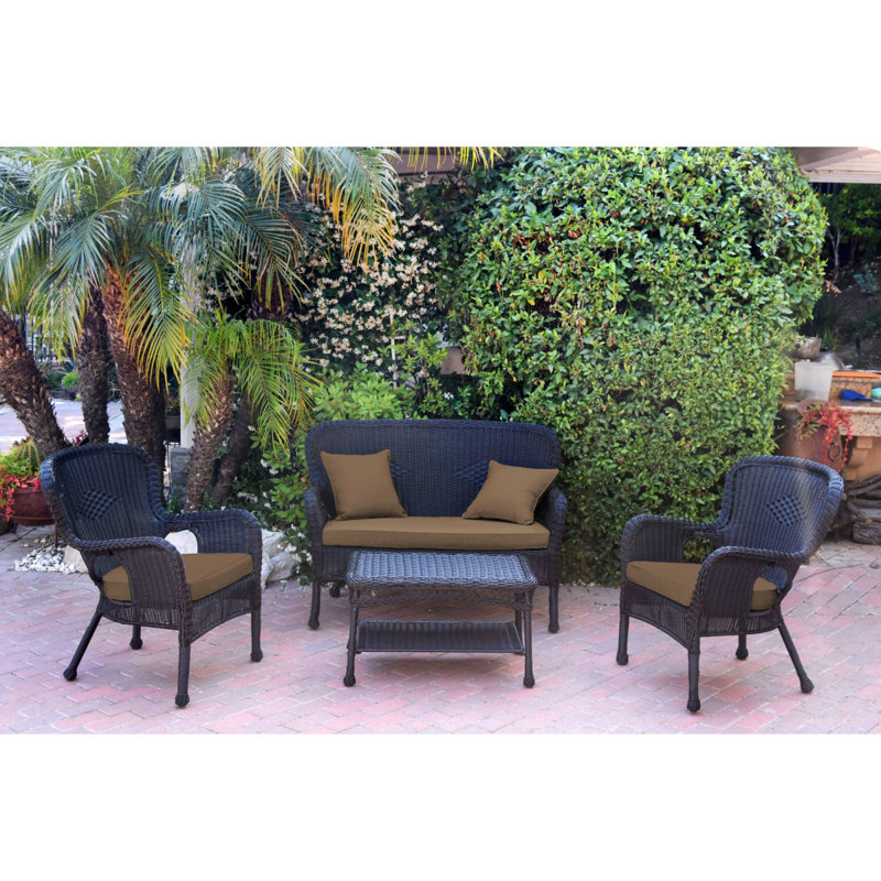 Bellas 4 Piece Sofa Set with Cushions, Brown, Black
