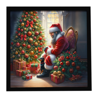 Miniature Pinscher and Santa Claus Framed Metal Print