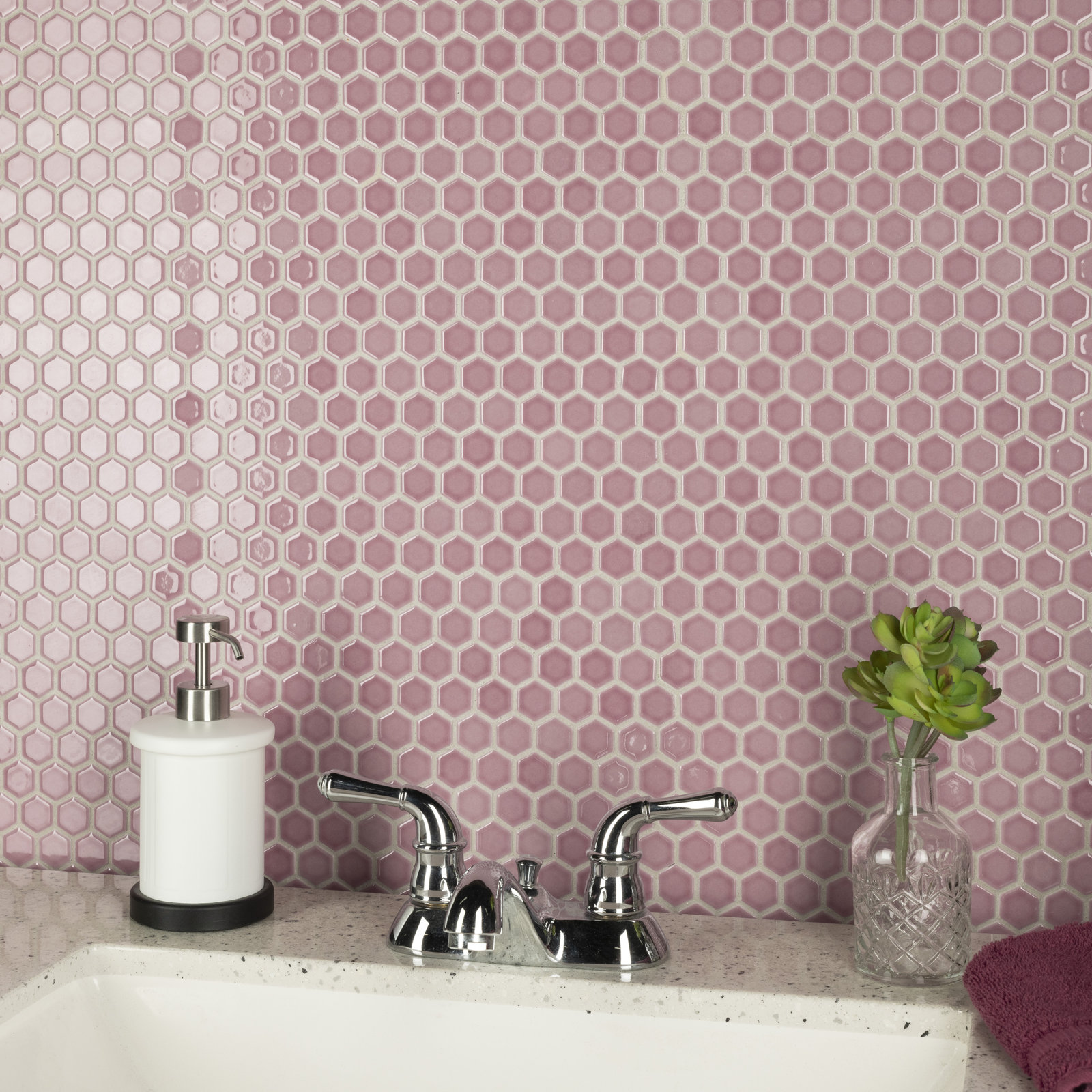 Tribeca 1" Porcelain Mosaic Tile, Blush