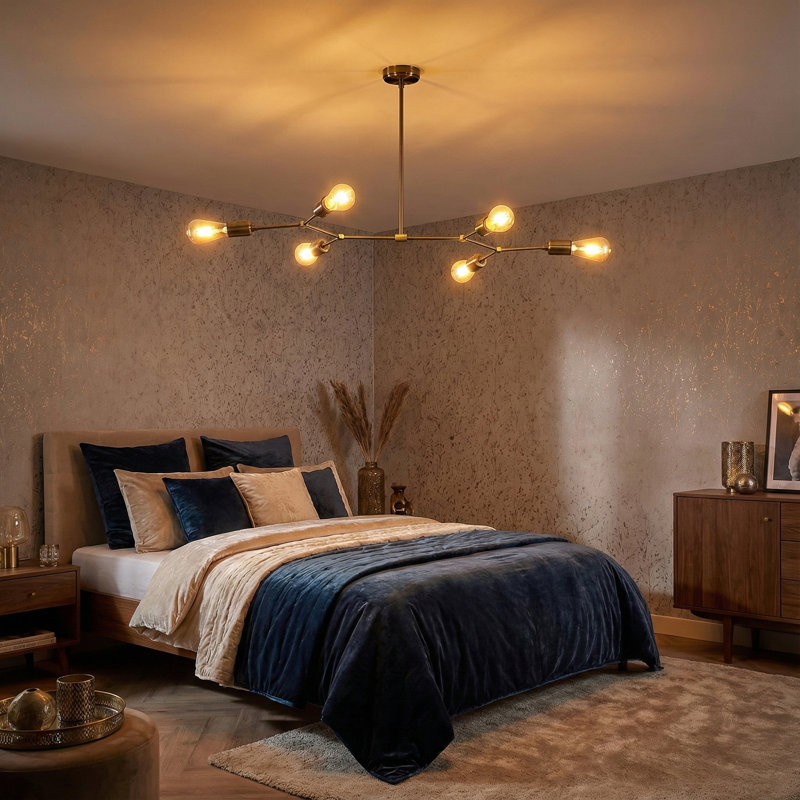 Lustre spoutnik moderne à 6 lumières, Doré
