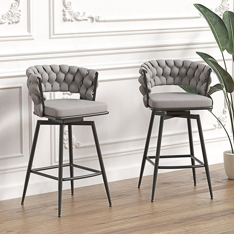 Stool Set Of 2 Swivel Bar Stools, Kitchen Island Chairs, Gray Seat/Black Frame