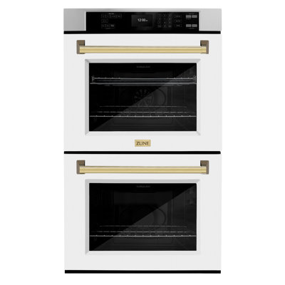 ZLINE Autograph Edition 30 in. Professional True Convection Double Wall Oven with Air Fry and Self Clean in Stainless Steel with White Matte Doors and Handles