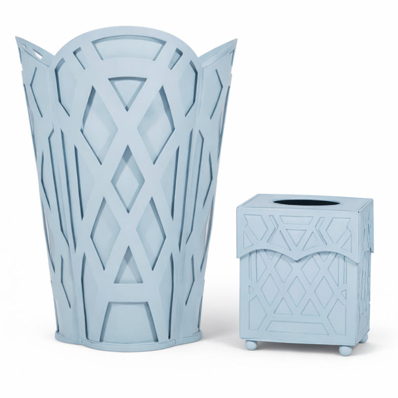 Slate Blue Chippendale Wastepaper Basket & Tissue