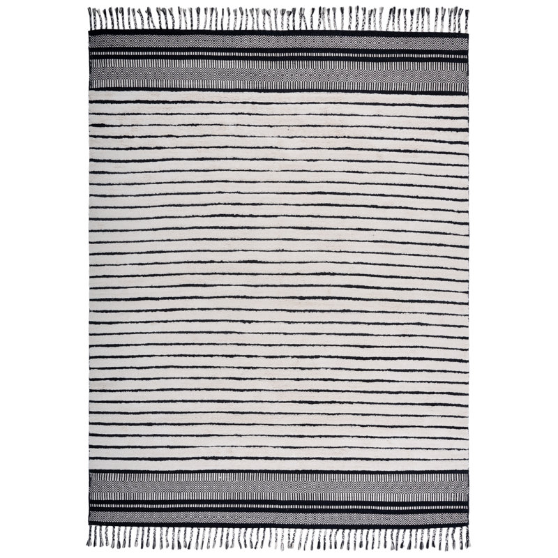 Larnette Hand Woven Cotton Pile Striped Rug, Rectangle 8' x 10'