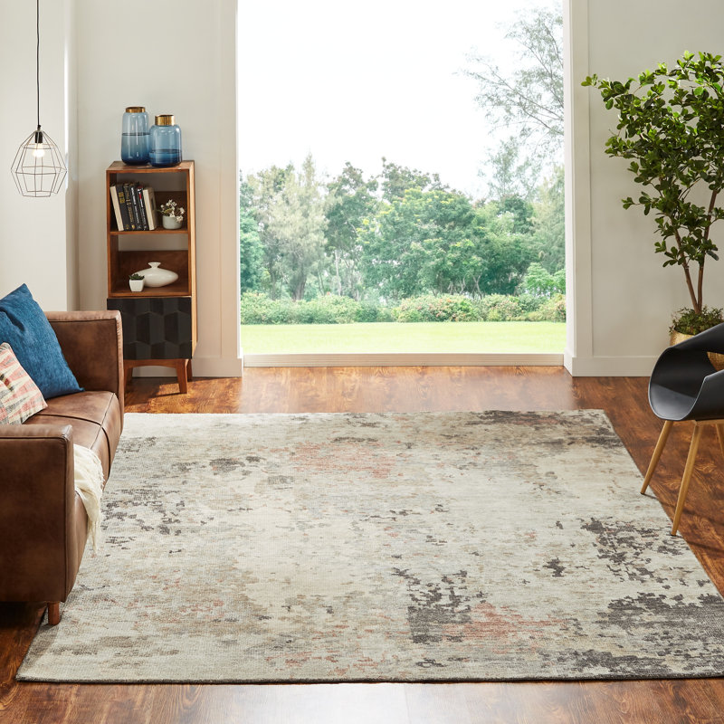 Dushore Hand Knotted Wool Abstract Area Rug in Gray, Rectangle 8' x 10'