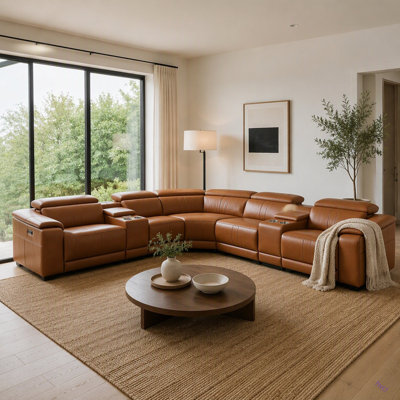 Power Recliner Sectional Sofa with Bluetooth Speakers, L-Shaped Living Room Furniture Set with Wireless Charging, LED Lights, Storage Console & Cup Holders, Living Room Furniture