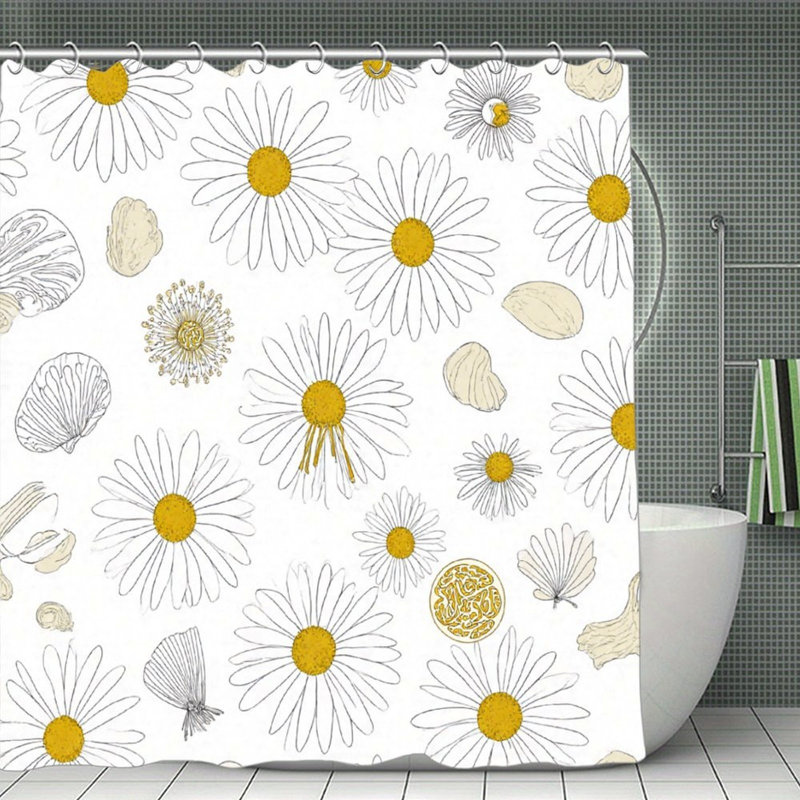 Rideaux de douche Daisy S Croquis et Neutre, 71 x 71, White Daisy Sketch & Neutral