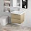Meuble-lavabo de salle de bain avec lavabo, 30 po en chêne naturel, plateau en résine équipé et tiroirs à fermeture en douceur pour lavabo de rangement