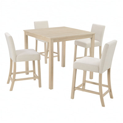 Ensemble de table 5 pièces à hauteur de comptoir avec 4 chaises, ensemble de table à hauteur de comptoir pour 4 avec chaises, ensemble de table à hauteur de comptoir en bois pour la cuisine, la salle à manger, gris clair et noir deux tons