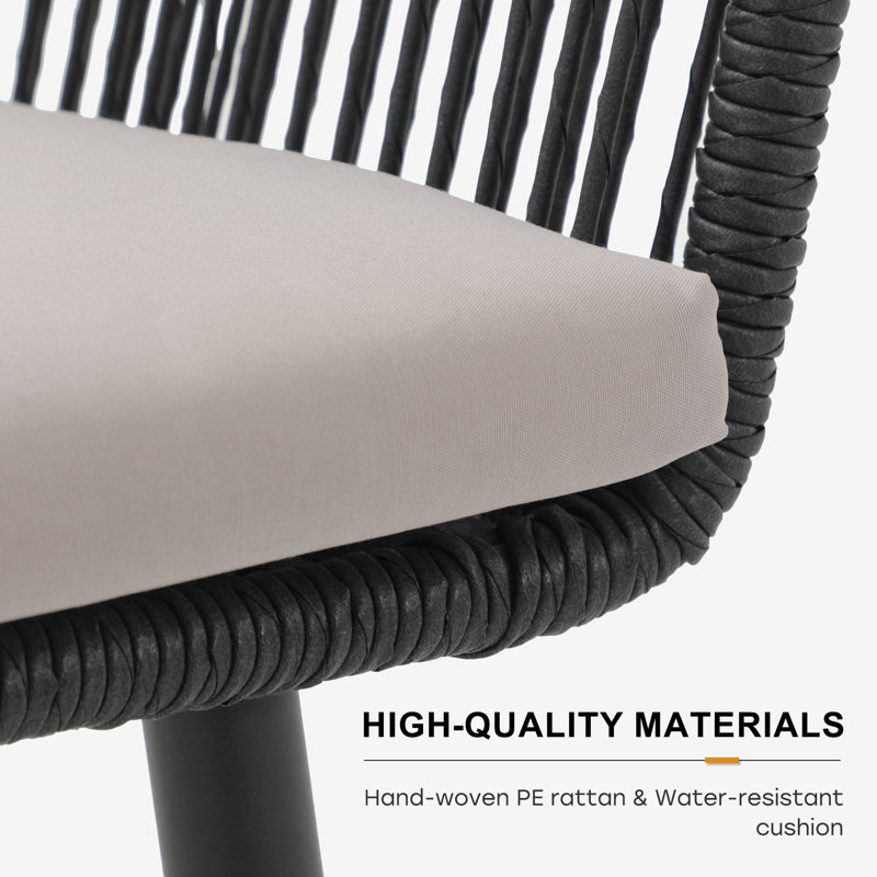 Sikata 6-Person Rectangular Outdoor Dining Set With Cushions, Black Frame/Light Gray Cushion