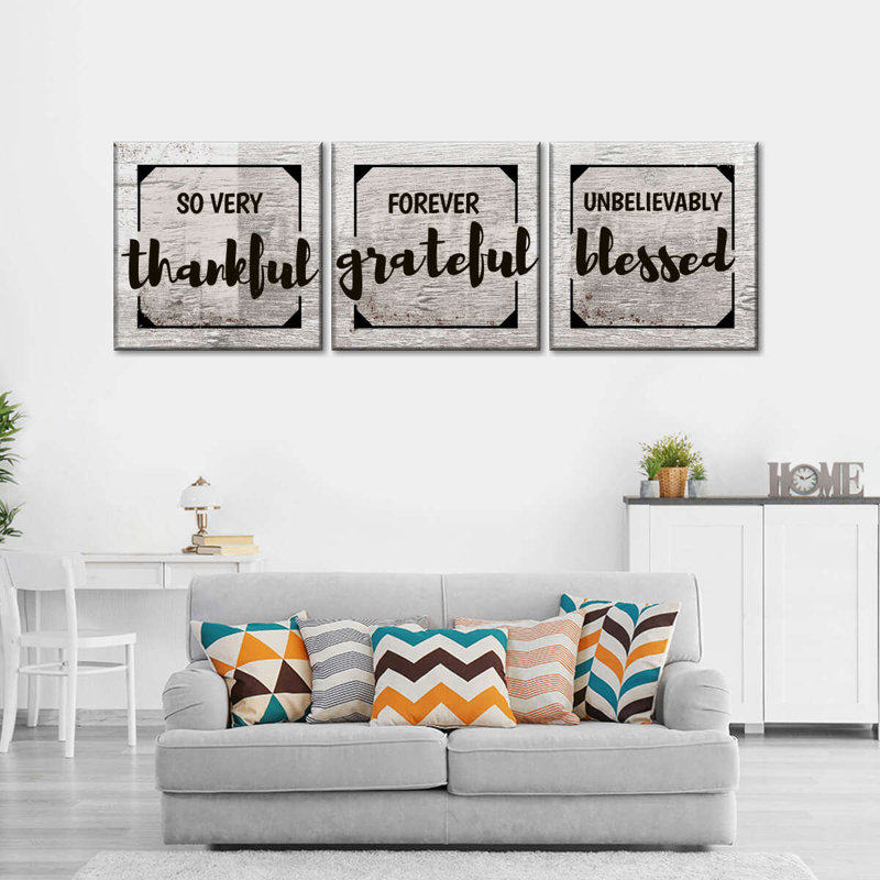 «Thankful Grateful Blessed II», 3 pièces, H 15 po x l 47 po x P 1,25 po