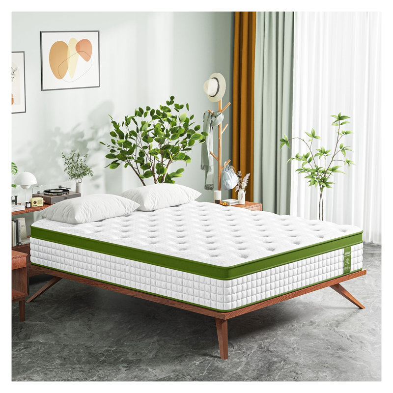 Bedstory 12-Inch King Hybrid Mattress in a Box with Gel Memory Foam and Breathable Green Cover