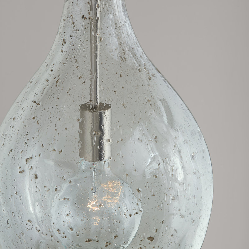 Luminaire suspendu en forme de goutte à 1 lumière avec détails métalliques , Moucheté pierre, Nickel brossé