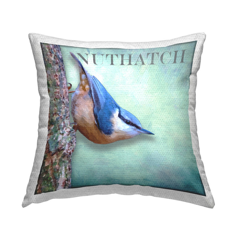 Coussin d'extérieur imprimé bleu nature avec sittelle bleue par Alpenglow