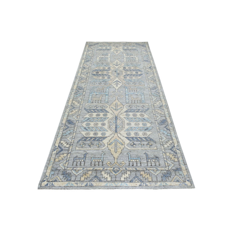 Tapis de couloir gris en laine noué à la main 4 pi 1 po x 9 pi 9 po 62F92C59BA8F46B5B9086CB5ED20535E