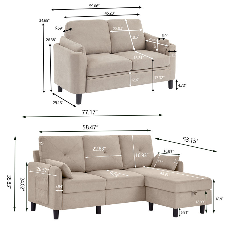 Sitaram 3 - Piece Living Room Set, Beige Polyester Blend