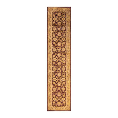 Tapis rouge / brun / beige noué à la main de conception unique 2 pi 7 po x 11 pi 10 po Virlee