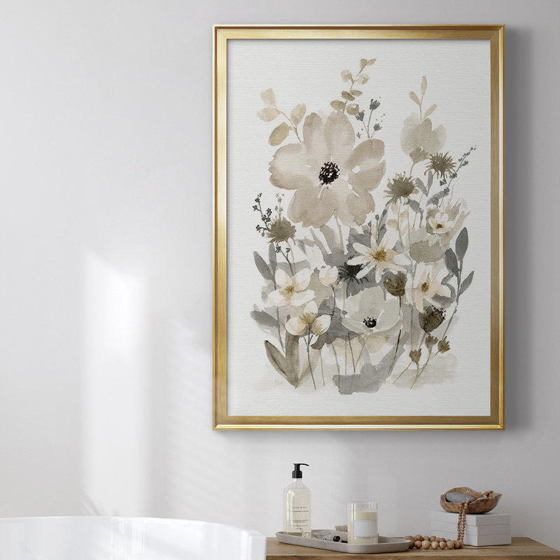 «Neutral Nature I», toile encadrée de qualité supérieure - prête à être accrochée, H 42,5 po x l 30,5 po, Or