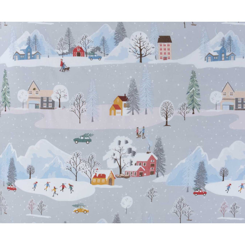 Snowy Scene Festive Dvet Cover Set, Single Duvet Cover + 1 Standard Pillowcase