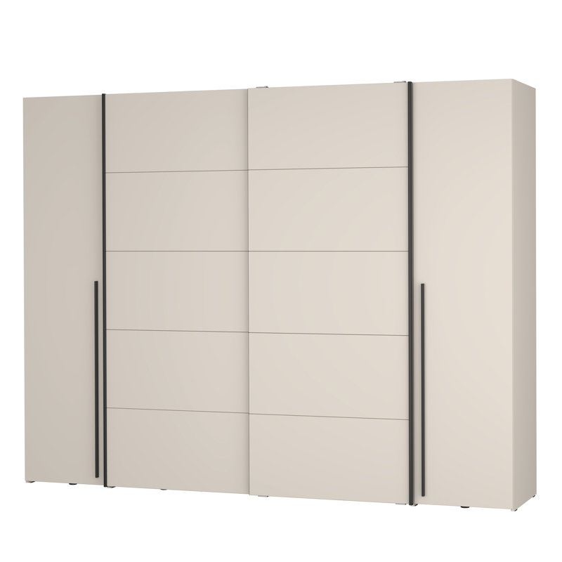 Debarr 4 Door Manufactured Wood Wardrobe, 210.5cm H x 270.3cm W x 61.2cm D, Cashmere (Beige)