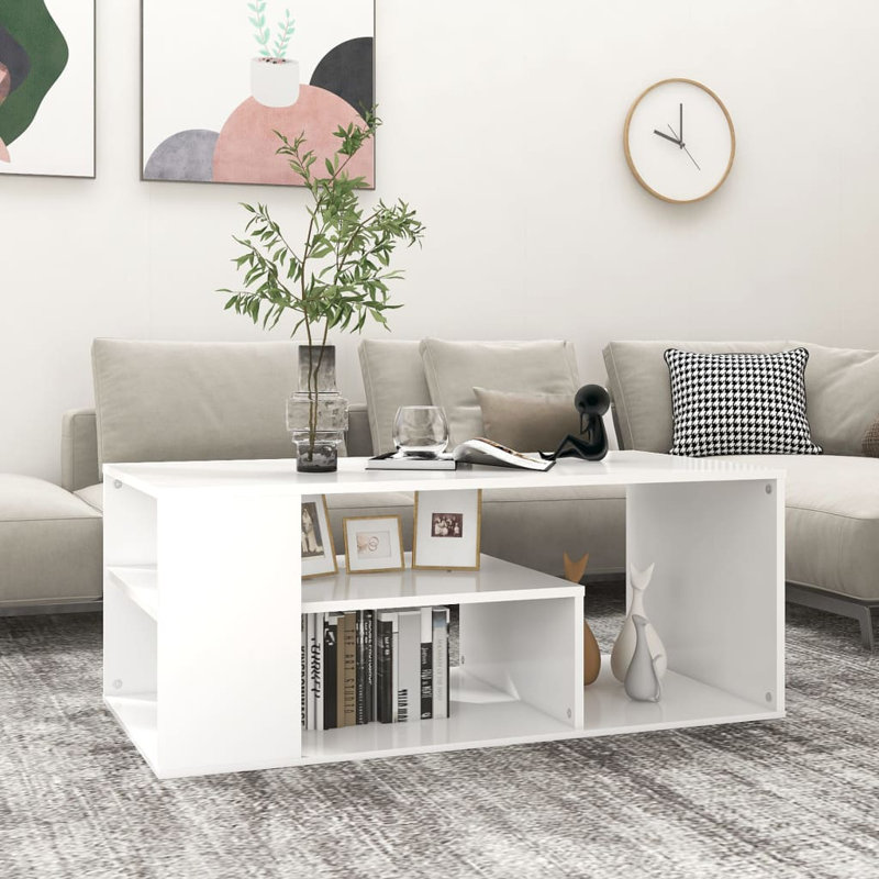 Manufactured Wood Frame Single Coffee Table with Storage, White